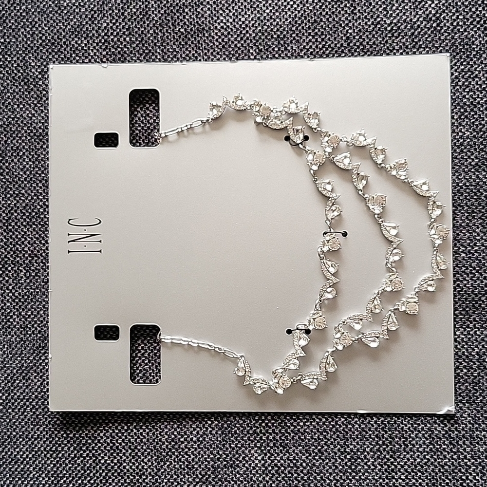 INC Silver-Tone Mixed Crystal Triple-Row Statement Necklace 18"+3" extender